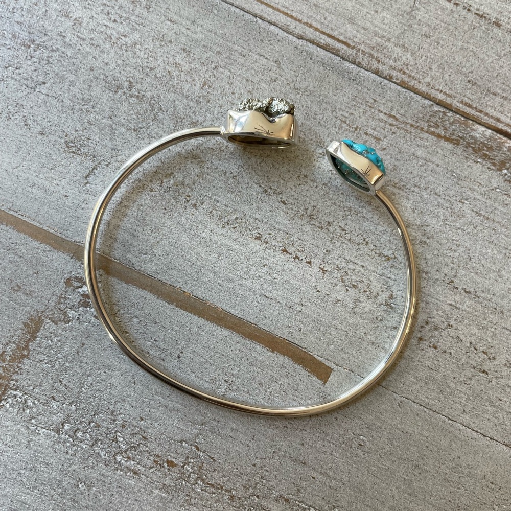 NEW Semi Precious Stone .925 Sterling Bangle - Picture 2 of 3